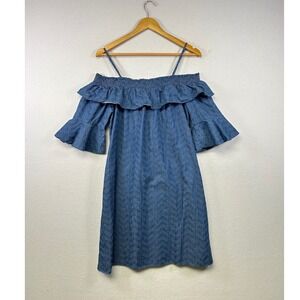 ViVi by Violet Weekend Denim Off The Shoulder Ruffle Bell Sleeve Dress Medium